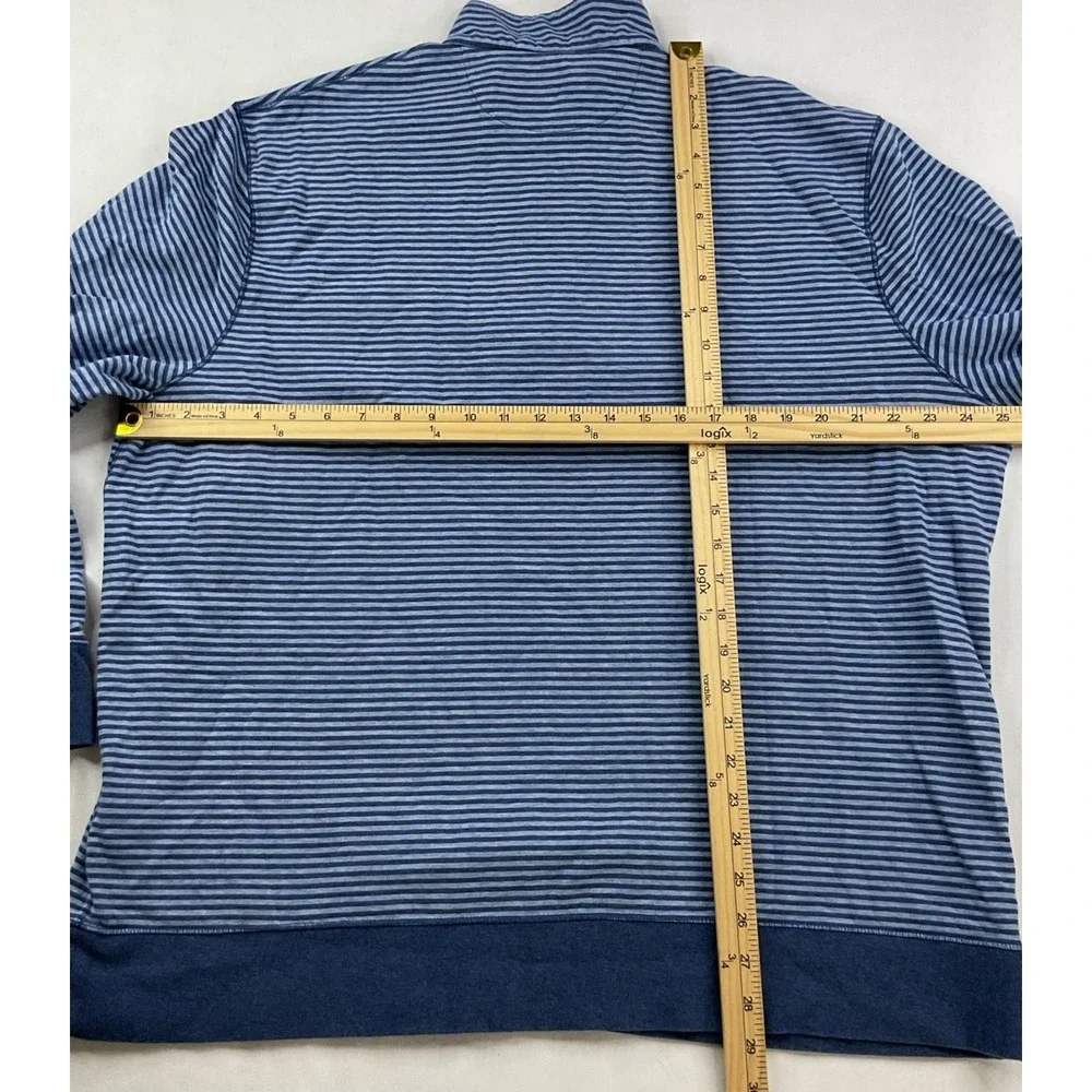 Polo Ralph Lauren Sweater Men Sz 2XL 1/4 Zip Striped Jersey Pullover Blue Pony